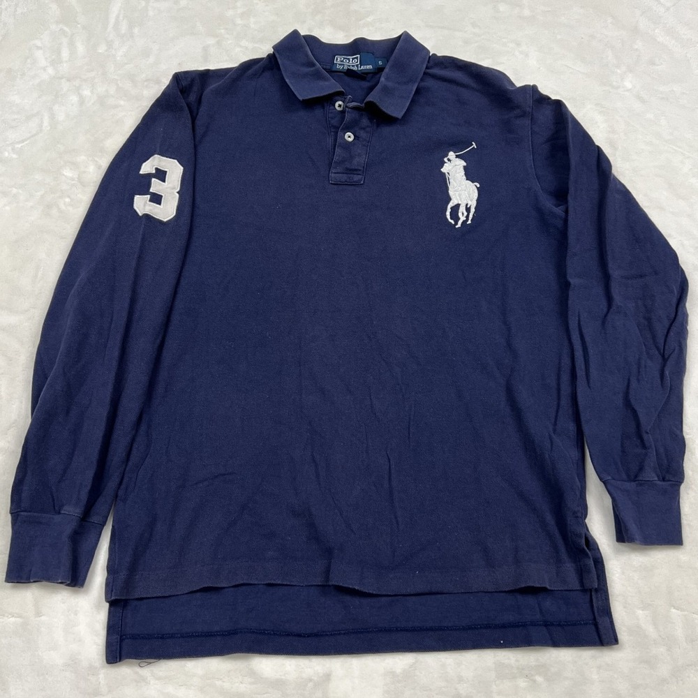 Polo Ralph Lauren Polo Shirt Mens S Navy Big Pony Long Sleeve 3 Patch